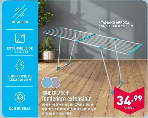 Oferta de Home Creation - Tendedero Extensible por 34,99€ en ALDI