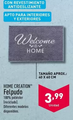 Oferta de Home Creation - Felpudo por 3,99€ en ALDI