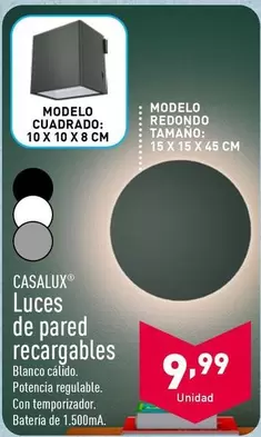 Oferta de Casalux - Luces De Pared Recargables por 9,99€ en ALDI