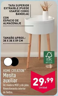 Oferta de Home Creation - Home Creation Mesita Auxiliar por 29,99€ en ALDI