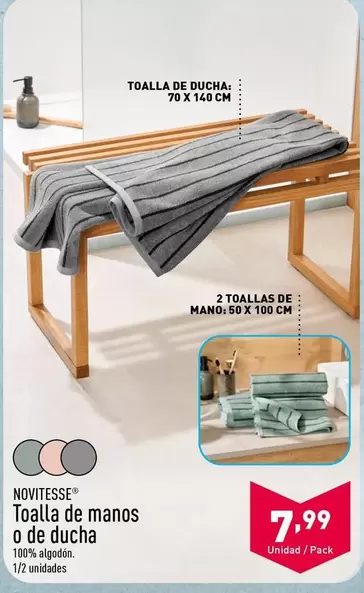 Oferta de Novitesse - Toalla De Manos O De Ducha por 7,99€ en ALDI