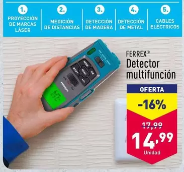 Oferta de Ferrex - Detector Multifuncion por 14,99€ en ALDI