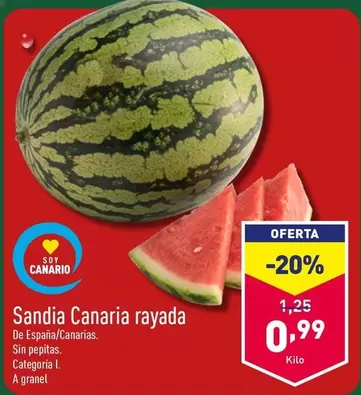 Oferta de Soy Canario - Sandia Canaria Rayada por 0,99€ en ALDI