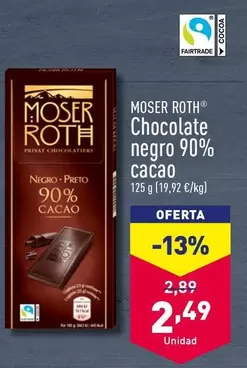 Oferta de Moser Roth - Chocolate Negro 90% Cacao por 2,49€ en ALDI