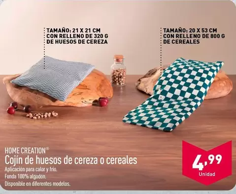 Oferta de Home Creation - Cojin De Huesos De Cereza O Cereales por 4,99€ en ALDI