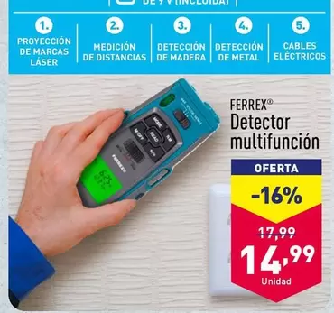 Oferta de Ferrex - Detector Multifuncion por 14,99€ en ALDI