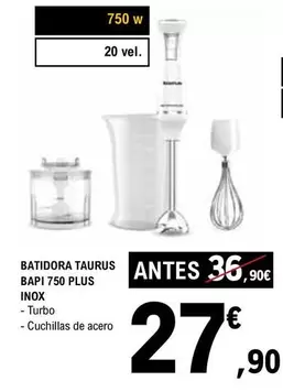 Oferta de Taurus - Batidora Bapi 750 Plus Inox por 27,9€ en E.Leclerc