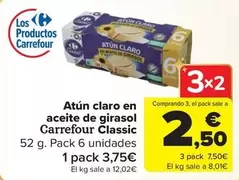 Oferta de Carrefour - Atún Claro En Aceite De Girasol por 3,75€ en Carrefour Market