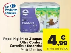 Oferta de Carrefour - Papel Higiénico 3 Capas Ultra Confort por 4,99€ en Carrefour Market