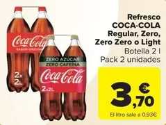 Oferta de Coca-Cola - Refresco Regular, Zero, Zero Zero O Light por 3,7€ en Carrefour Market