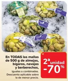 Oferta de En Todas Las Mallas De 500 G De Almejas, Bigaros, Navajas Y Berberechos en Carrefour Market