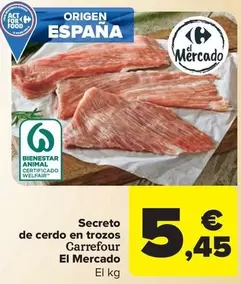 Oferta de Carrefour - Secreto De Cerdo En Trozos El Mercado por 5,45€ en Carrefour Market