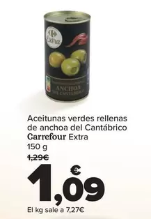 Oferta de Carrefour - Aceitunas Verdes Rellenas De Anchoa Del Cantabrico Extra por 1,09€ en Carrefour Market