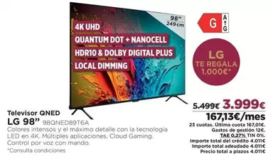 Oferta de LG - Televisor Qned 98" 98qned90tga por 3999€ en El Corte Inglés