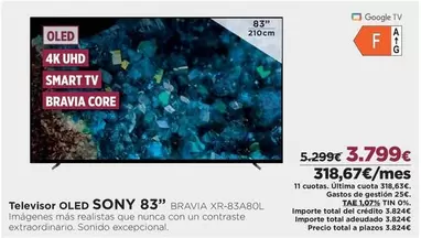 Oferta de Google - Televisor Oled 83" Bravia Xr-83ao por 3799€ en El Corte Inglés