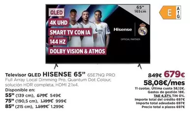 Oferta de Hisense - Televisor Qled por 679€ en El Corte Inglés