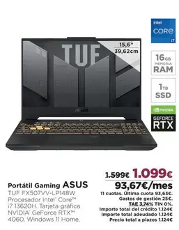 Oferta de Intel - Portátil Gaming por 1099€ en El Corte Inglés