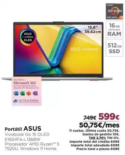 Oferta de Asus - Portátil por 599€ en El Corte Inglés