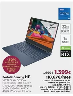 Oferta de Intel - Portátil Gaming por 1399€ en El Corte Inglés