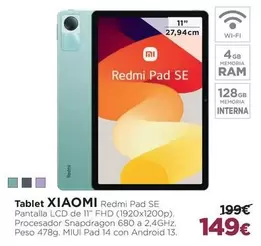 Oferta de Xiaomi - Tablet Redmi Pad Se por 149€ en El Corte Inglés