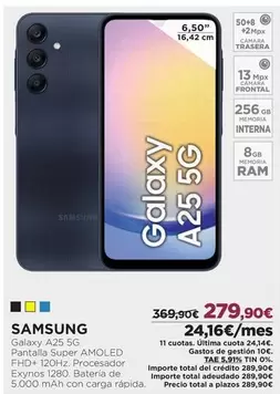 Oferta de Samsung - Galaxy A25 5g por 279,9€ en El Corte Inglés