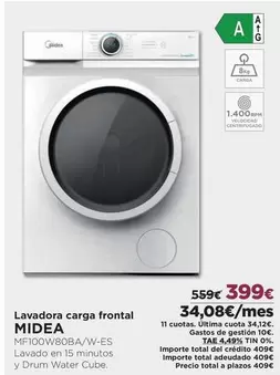 Oferta de Midea - Lavadora Carga Frontal por 399€ en El Corte Inglés