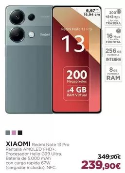 Oferta de Xiaomi - Redmi Note 13 Pro por 239,9€ en El Corte Inglés