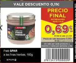 Oferta de Spar - Pate A Las Finas Hierbas por 0,69€ en SPAR