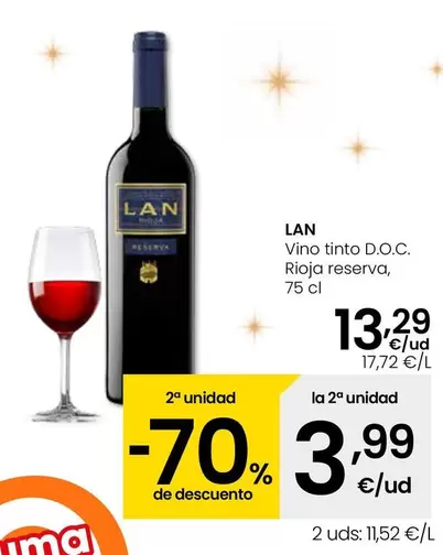 Oferta de Lan - Vino Tinto D.O.C. Rioja Reserva por 13,29€ en Eroski