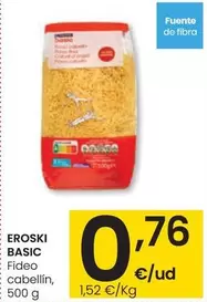 Oferta de Eroski Basic - Fideo Cabellin por 0,76€ en Eroski