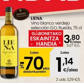 Oferta de Liena - Vino Blanco Verdejo Selección D.O. Rueda por 3,8€ en Eroski