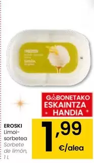 Oferta de Eroski - Sorbete De Limón por 1,99€ en Eroski