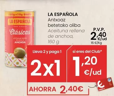 Oferta de La Española - Aceituna Rellena De Anchoa por 2,4€ en Eroski