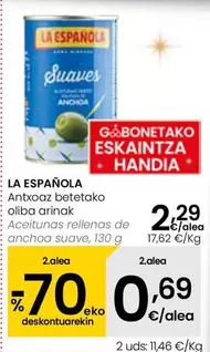 Oferta de La Española - Aceitunas Rellenas De Anchoa Suave por 2,29€ en Eroski