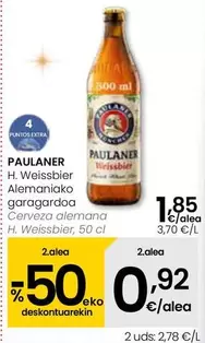 Oferta de Paulaner - Cerveza Alemana H. Weissbier por 1,85€ en Eroski