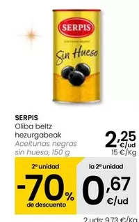 Oferta de Serpis - Aceitunas Negras Sin Hueso por 2,25€ en Eroski