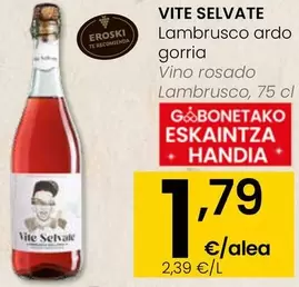 Oferta de Vite Selvate - Vino Rosado Lambrusco por 1,79€ en Eroski