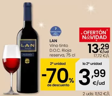 Oferta de Lan - Vino Tinto D.O.C. Rioja Reserva por 13,29€ en Eroski