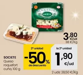 Oferta de Societe - Queso Roquefort Cuña por 3,8€ en Eroski