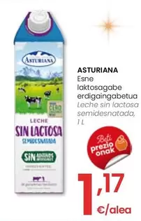 Oferta de Asturiana - Leche Sin Lactosa Semidesnatada por 1,17€ en Eroski