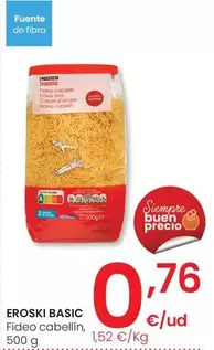 Oferta de Eroski Basic - Fideo Cabellin por 0,76€ en Eroski