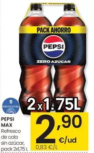 Oferta de Pepsi - Max Refresco De Cola Sin Azucar por 2,9€ en Eroski