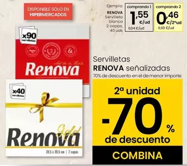 Oferta de Renova - Servilleta Blanca 2 Capas  por 1,55€ en Eroski