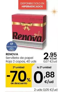 Oferta de Renova - Servilleta De Papel Roja 2 Capas por 2,95€ en Eroski