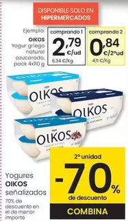 Oferta de OIKOS - Yogur Griego Natural Azucarado por 2,79€ en Eroski