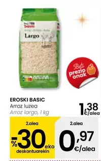 Oferta de Eroski Basic - Arroz Largo por 1,38€ en Eroski