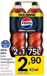 Oferta de Pepsi - Max Refresco De Cola Sin Azucar por 2,9€ en Eroski