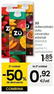 Oferta de Zu - Bebidas Base Zumo por 1,85€ en Eroski