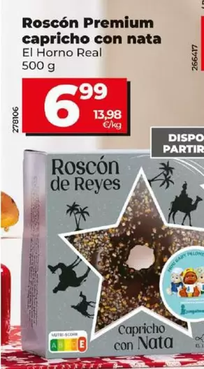 Oferta de El Horno Real - Roscon Premium Capricho Con Nata por 6,99€ en Dia