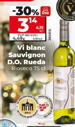 Oferta de Rioseco - Vino Blanco Sauvignon D.O. Rueda por 3,14€ en Dia